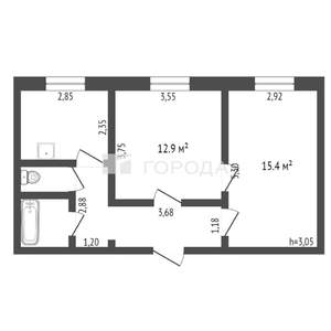 2-к квартира, вторичка, 47м2, 1/3 этаж