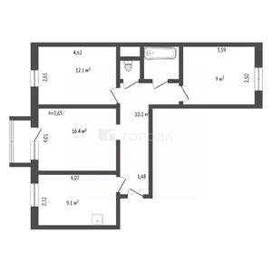 3-к квартира, вторичка, 61м2, 4/5 этаж
