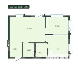 3-к квартира, вторичка, 61м2, 4/12 этаж