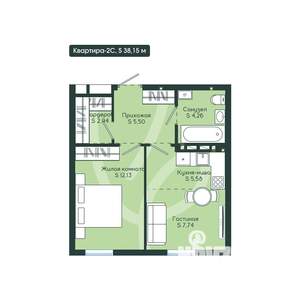 2-к квартира, вторичка, 38м2, 2/12 этаж