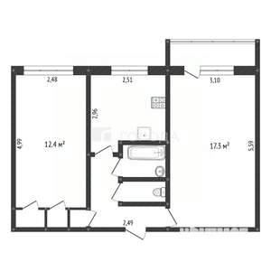 2-к квартира, вторичка, 45м2, 3/5 этаж