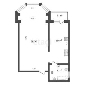 1-к квартира, вторичка, 53м2, 10/16 этаж