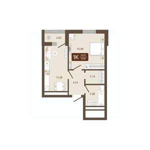 1-к квартира, вторичка, 43м2, 5/16 этаж