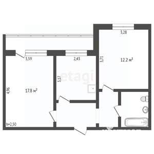 2-к квартира, вторичка, 52м2, 4/5 этаж