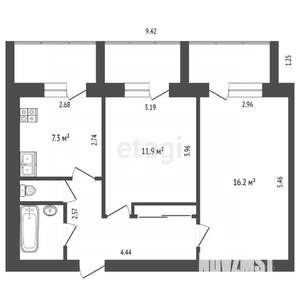 2-к квартира, вторичка, 53м2, 3/9 этаж