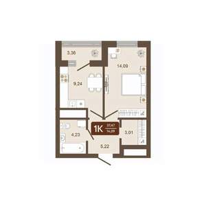 1-к квартира, вторичка, 37м2, 14/16 этаж