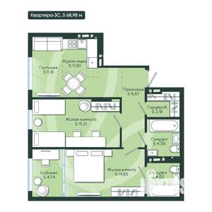 3-к квартира, вторичка, 69м2, 6/12 этаж