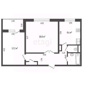 2-к квартира, вторичка, 53м2, 9/9 этаж