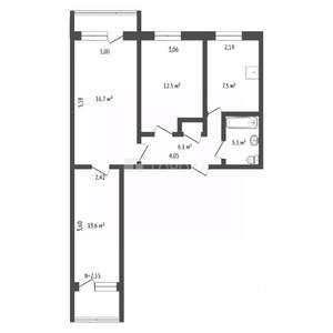 3-к квартира, вторичка, 63м2, 4/10 этаж