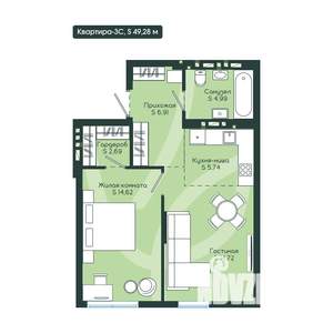 2-к квартира, вторичка, 49м2, 4/12 этаж