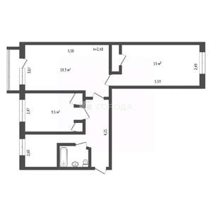 3-к квартира, вторичка, 59м2, 5/5 этаж
