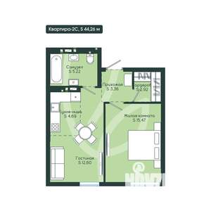 2-к квартира, вторичка, 44м2, 2/12 этаж