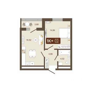 1-к квартира, вторичка, 41м2, 6/16 этаж