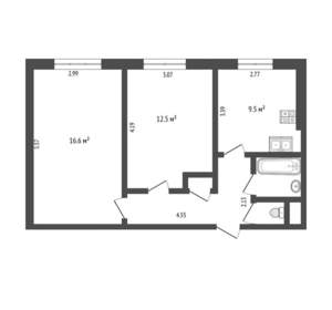 2-к квартира, вторичка, 49м2, 1/9 этаж