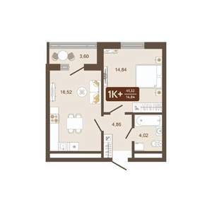 1-к квартира, вторичка, 41м2, 11/16 этаж