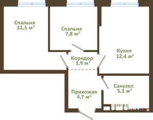 2-к квартира, вторичка, 43м2, 2/14 этаж