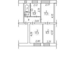 3-к квартира, вторичка, 46м2, 1/4 этаж