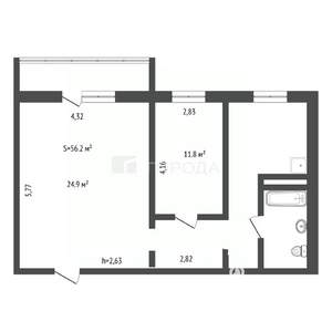 2-к квартира, вторичка, 56м2, 7/8 этаж
