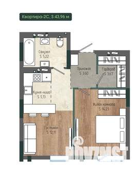 2-к квартира, вторичка, 44м2, 8/12 этаж