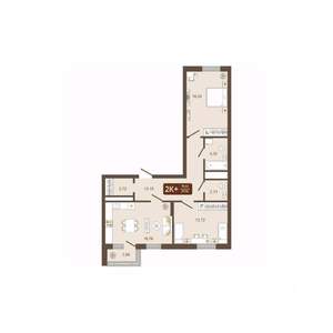 2-к квартира, строящийся дом, 70м2, 12/16 этаж