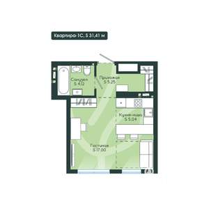 1-к квартира, вторичка, 31м2, 2/12 этаж