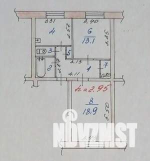 2-к квартира, вторичка, 59м2, 1/5 этаж