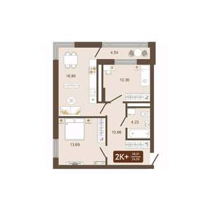 2-к квартира, вторичка, 58м2, 2/16 этаж