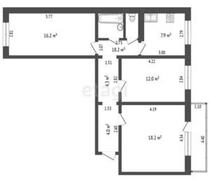 3-к квартира, вторичка, 69м2, 4/10 этаж