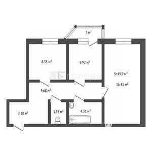 2-к квартира, вторичка, 50м2, 7/7 этаж