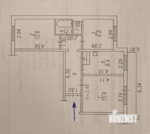 3-к квартира, вторичка, 59м2, 3/9 этаж