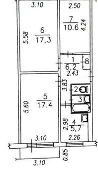 3-к квартира, вторичка, 61м2, 5/5 этаж