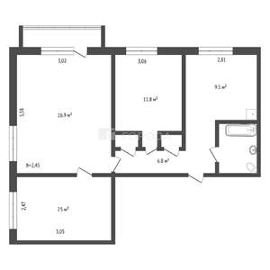 3-к квартира, вторичка, 57м2, 6/9 этаж