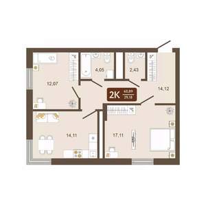 2-к квартира, строящийся дом, 64м2, 6/16 этаж