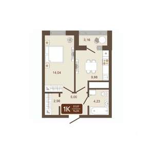1-к квартира, вторичка, 37м2, 15/16 этаж