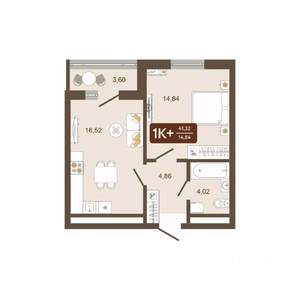 1-к квартира, вторичка, 41м2, 12/16 этаж