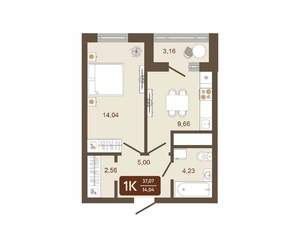 1-к квартира, вторичка, 37м2, 9/16 этаж