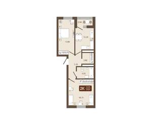 2-к квартира, вторичка, 55м2, 13/16 этаж