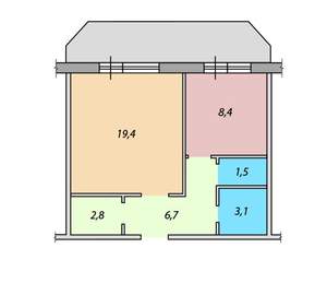 1-к квартира, вторичка, 42м2, 4/1 этаж