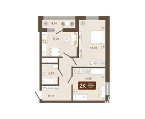 2-к квартира, вторичка, 58м2, 2/16 этаж