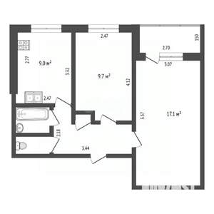 2-к квартира, вторичка, 43м2, 5/9 этаж