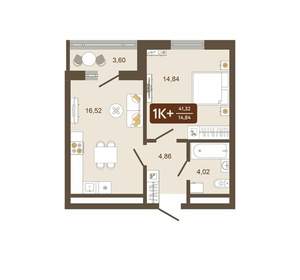 1-к квартира, вторичка, 41м2, 13/16 этаж