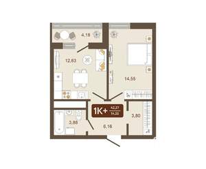 1-к квартира, вторичка, 42м2, 2/16 этаж