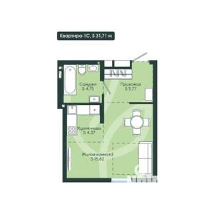 1-к квартира, вторичка, 32м2, 6/12 этаж