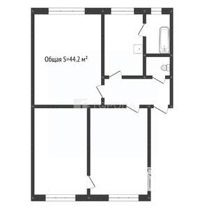 3-к квартира, вторичка, 44м2, 1/4 этаж