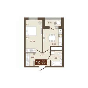 1-к квартира, вторичка, 37м2, 6/16 этаж