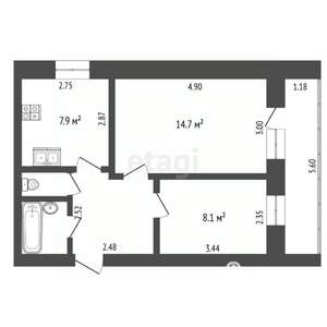 2-к квартира, вторичка, 40м2, 5/5 этаж