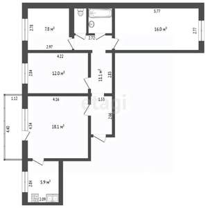 4-к квартира, вторичка, 75м2, 9/10 этаж
