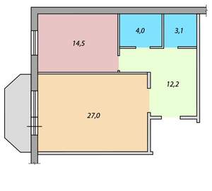 1-к квартира, вторичка, 61м2, 6/1 этаж