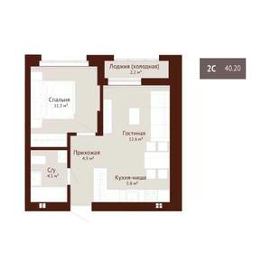 2-к квартира, строящийся дом, 40м2, 4/9 этаж