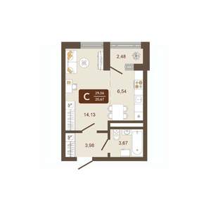 Студия квартира, строящийся дом, 30м2, 6/16 этаж